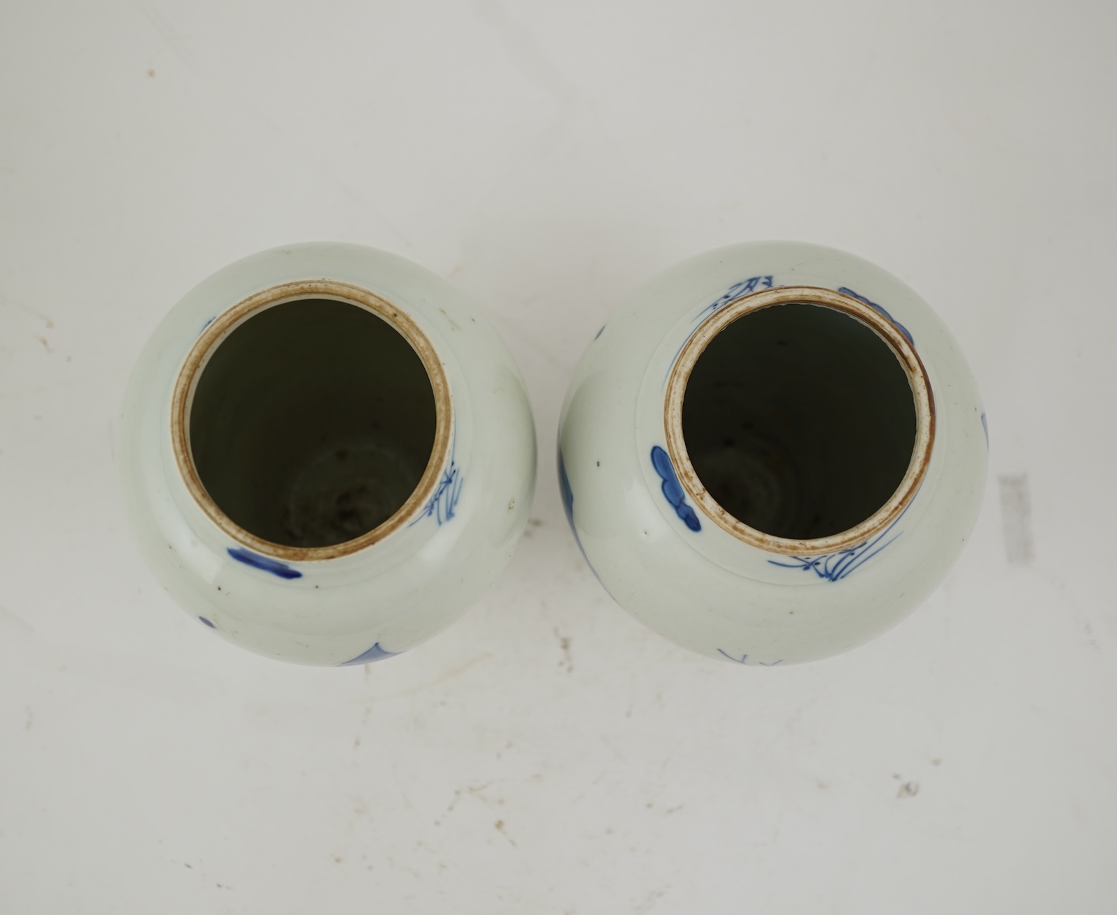 A pair of Chinese Transitional blue and white ‘landscape’ jars, probably Shunzhi period (1644-1661)